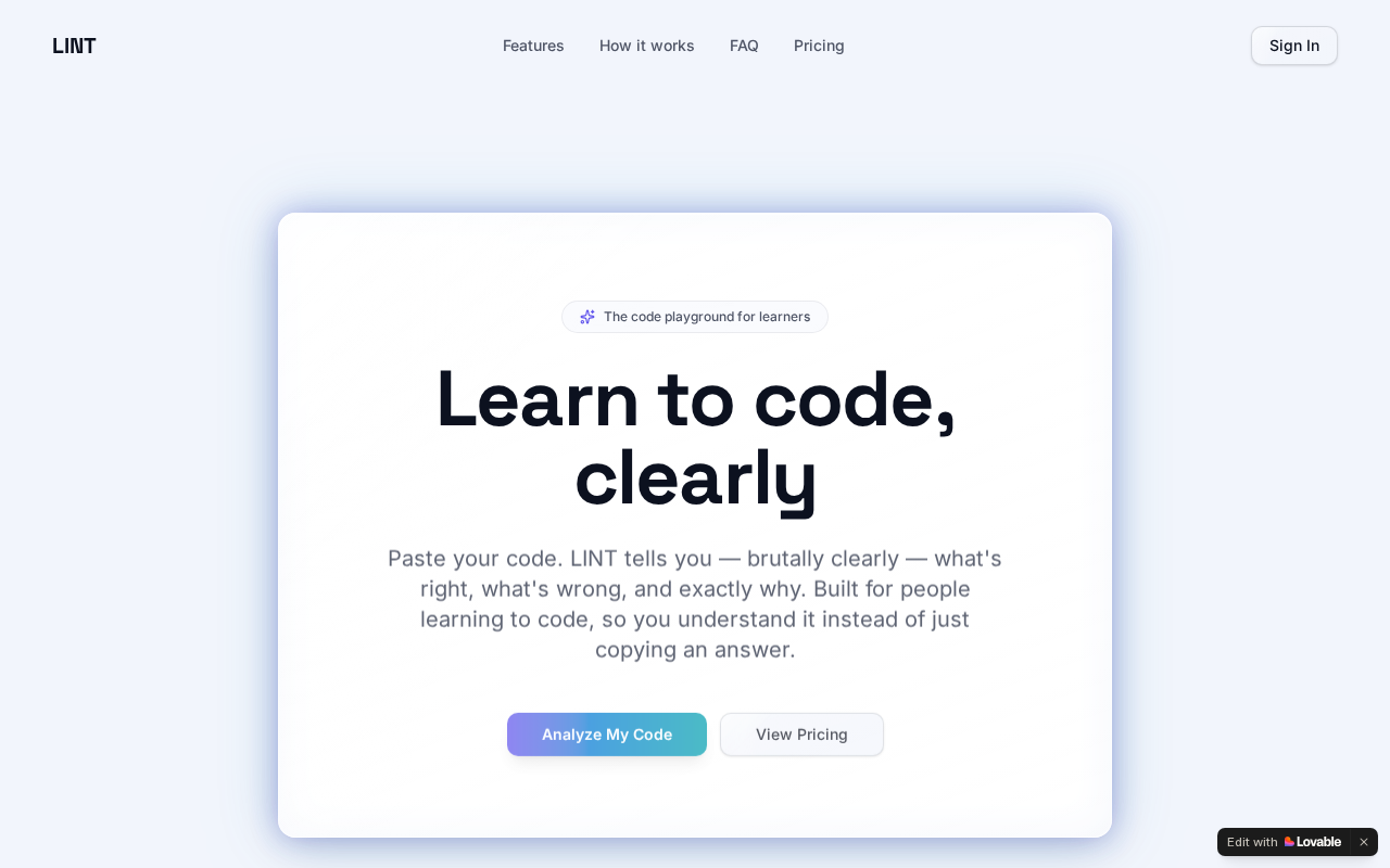LINT — The Code Playground for Learners